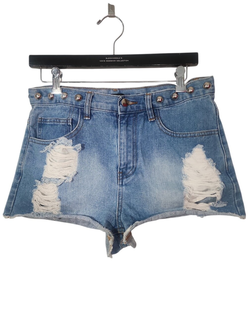 Forever 21 Light Blue Distressed Denim Shorts with Studded Waist. Size 28